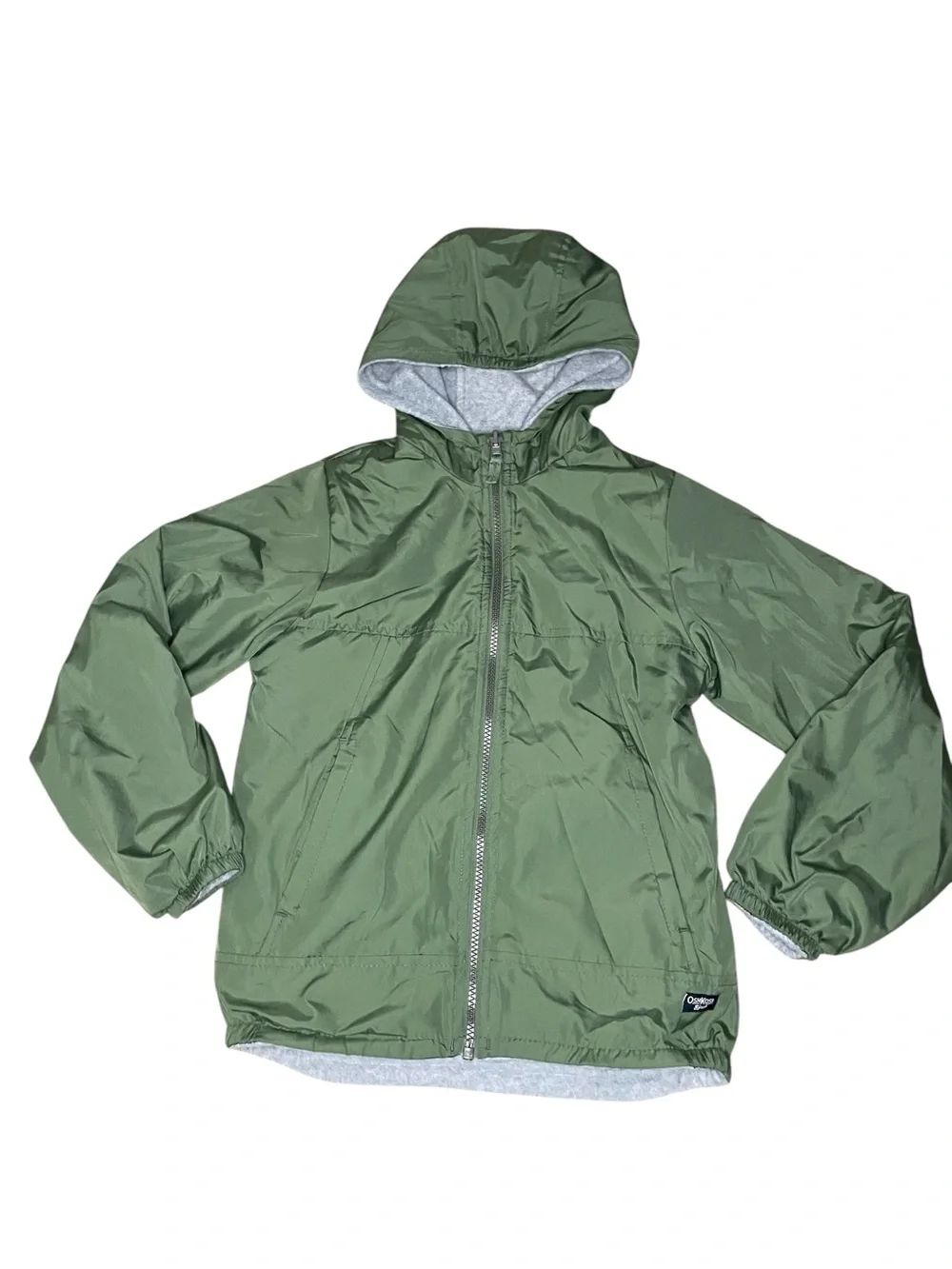 Osh Kosh Reversible Green/Gray Hooded Zip-Up Fleece/Windbreaker Jacket-Kids 8